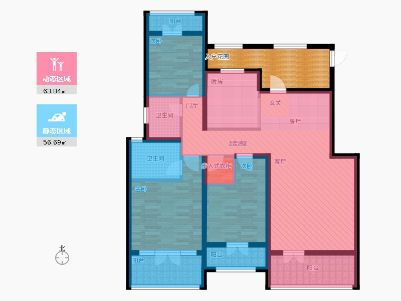 天下錦程3室3廳2衛(wèi)1廚132.00㎡動靜分區(qū)圖