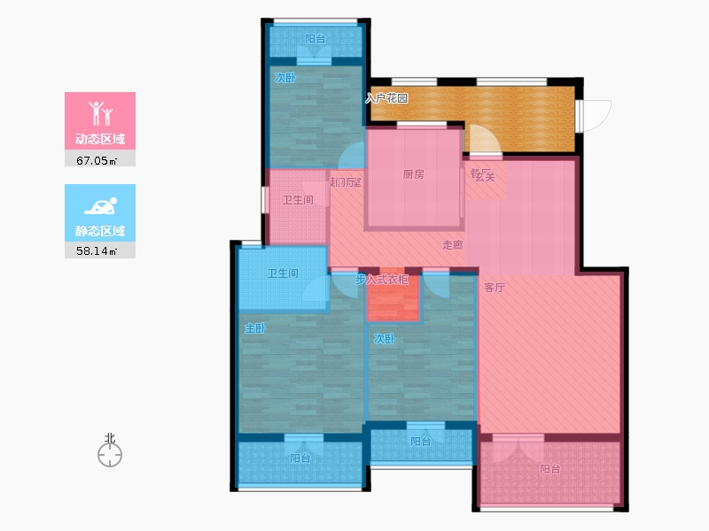 天下錦程3室3廳2衛(wèi)1廚138.00㎡動靜分區(qū)圖