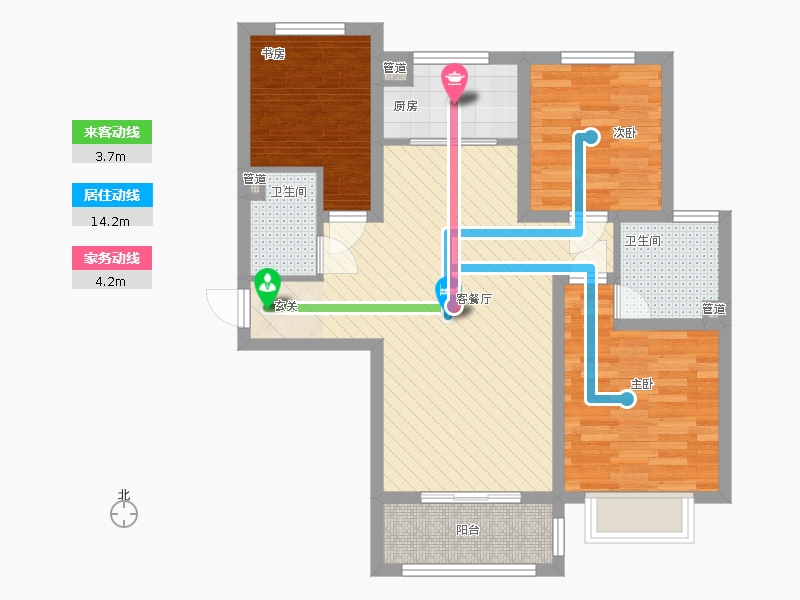 雨荷水岸3室1廳2衛(wèi)1廚76㎡動靜線圖 雨荷水岸3室1廳2衛(wèi)1廚76㎡動靜線圖