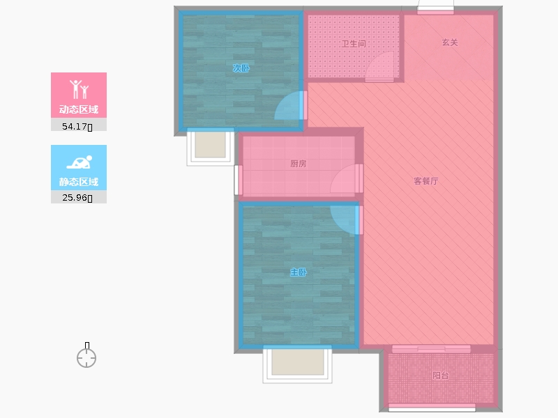 雨荷水岸2室2廳1衛(wèi)1廚88.00㎡動靜分區(qū)圖