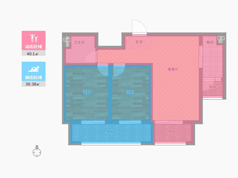 長久中心公園9號(hào)2室1廳1衛(wèi)1廚89㎡動(dòng)靜分區(qū)圖