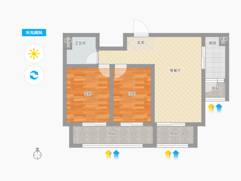 長久中心公園9號(hào)2室1廳1衛(wèi)1廚89㎡采光通風(fēng)圖