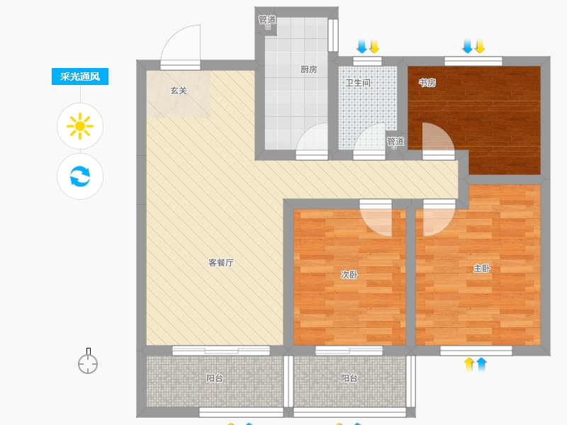 長久中心公園9號3室1廳1衛(wèi)1廚103㎡采光通風(fēng)圖