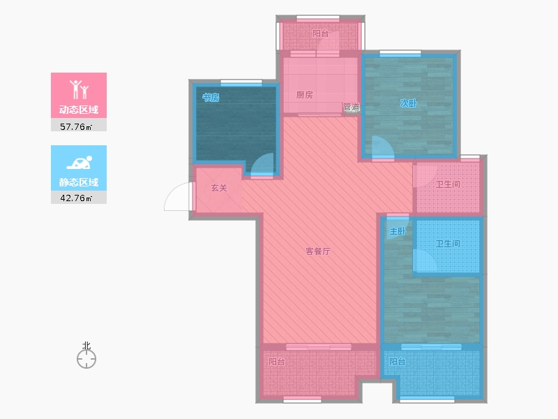 長久中心公園9號3室1廳2衛(wèi)1廚126㎡動靜分區(qū)圖