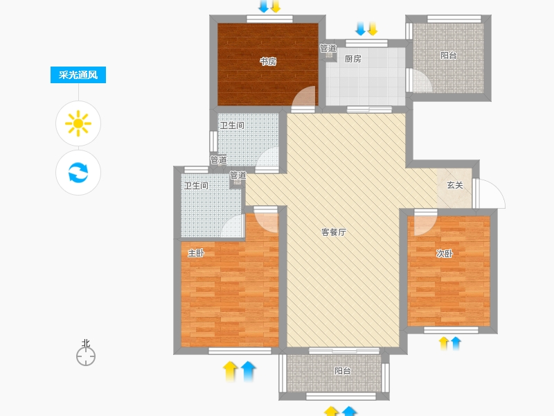 長久中心(公園9號）3室1廳2衛(wèi)1廚128㎡采光通風(fēng)圖