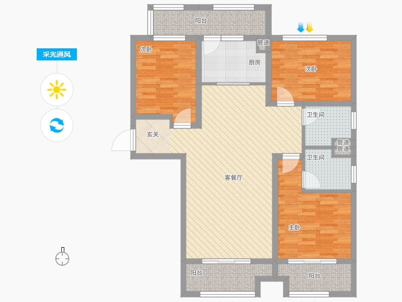 長久中心公園9號(hào)3室1廳2衛(wèi)1廚138㎡采光通風(fēng)圖
