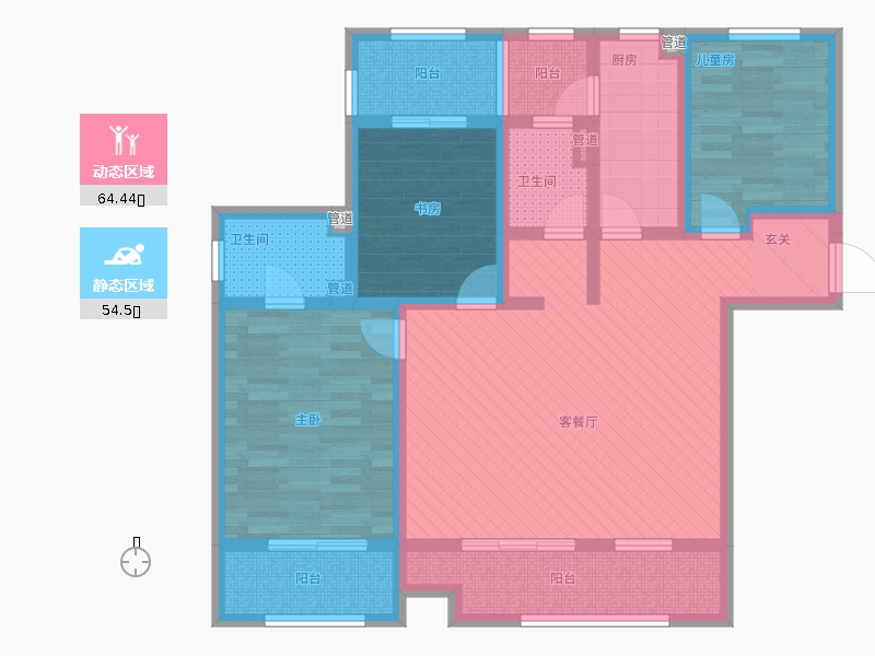 長久中心公園9號3室1廳2衛(wèi)1廚149㎡動(dòng)靜分區(qū)圖