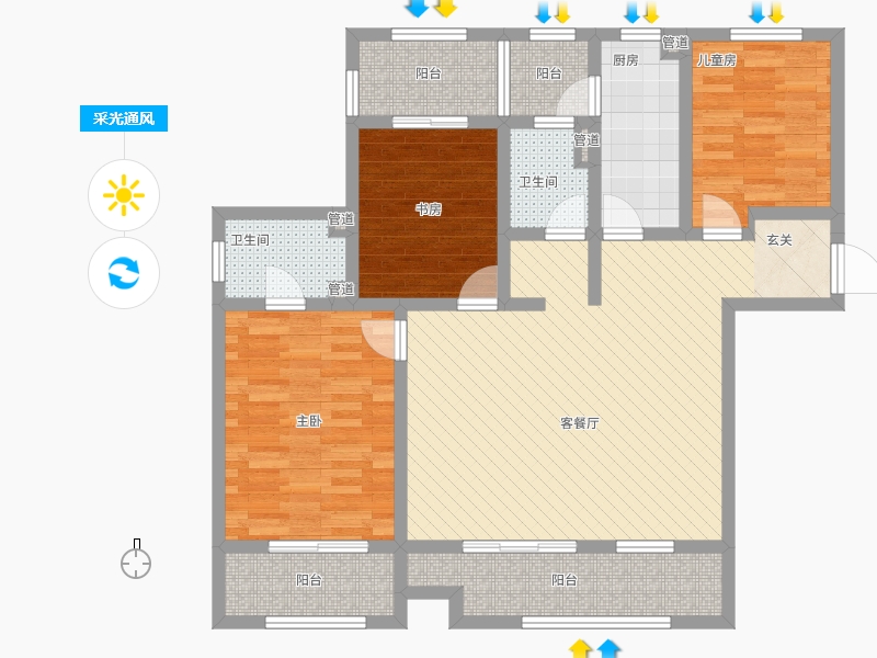 長久中心公園9號3室1廳2衛(wèi)1廚149㎡采光通風(fēng)圖