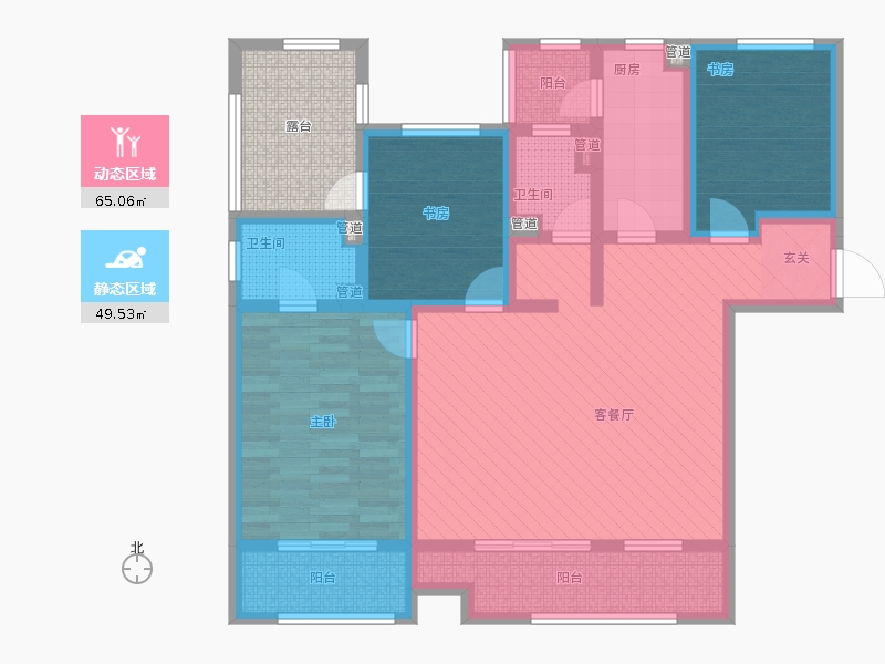 長久中心公園9號3室1廳2衛(wèi)1廚156㎡動靜分區(qū)圖