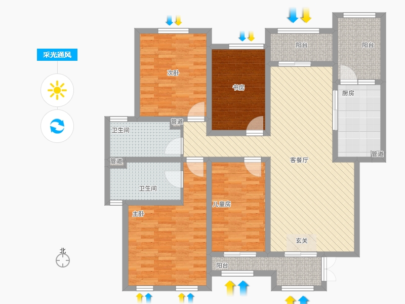 長(zhǎng)久中心公園9號(hào)4室1廳2衛(wèi)1廚164㎡采光通風(fēng)圖