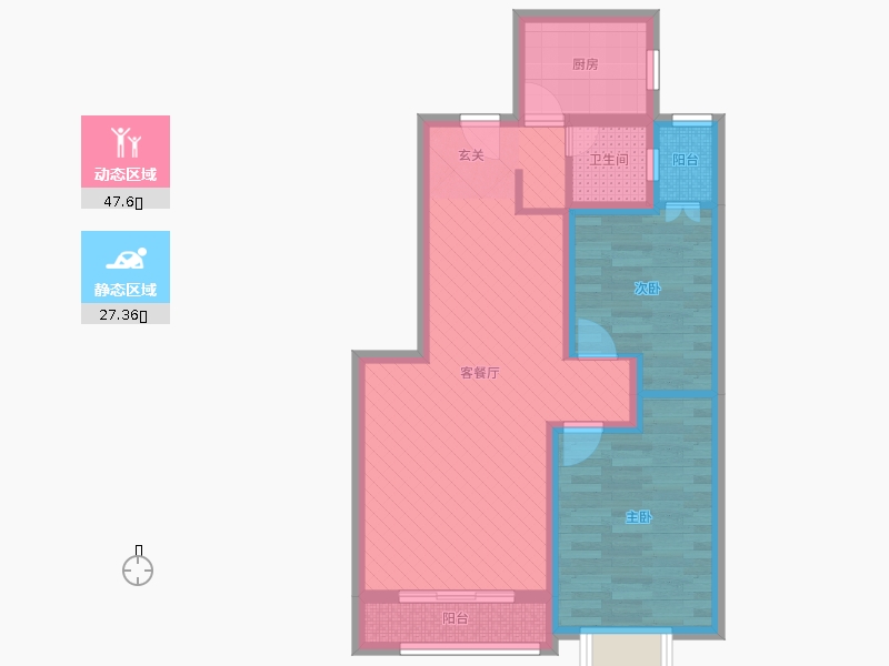 潤(rùn)德天悅城2室2廳1衛(wèi)1廚89㎡動(dòng)靜分區(qū)圖