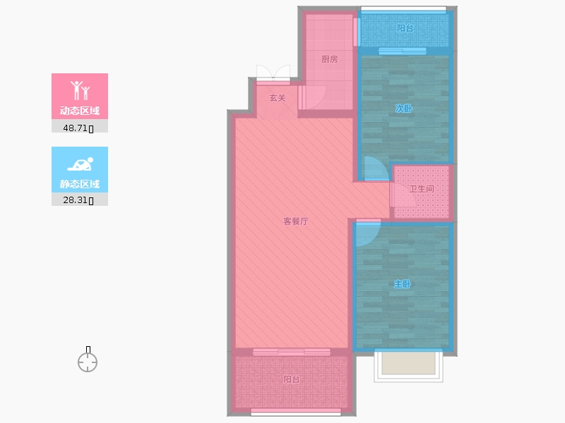 潤德天悅城2室2廳1衛(wèi)1廚91㎡動靜分區(qū)圖