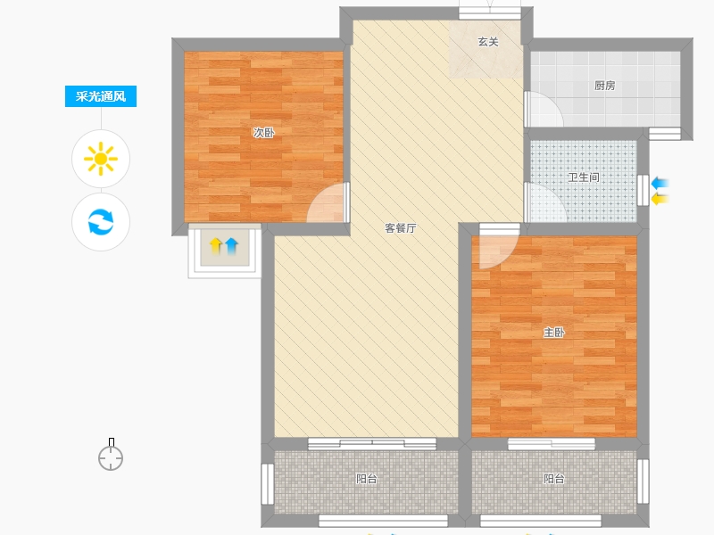 天悅城2室2廳1衛(wèi)1廚93㎡采光通風(fēng)圖