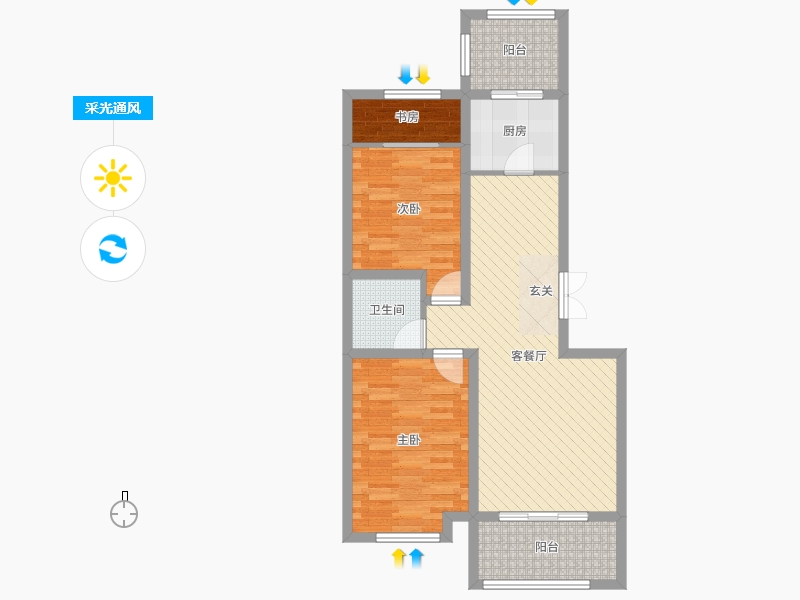 潤(rùn)德天悅城3室2廳1衛(wèi)1廚94㎡采光通風(fēng)圖
