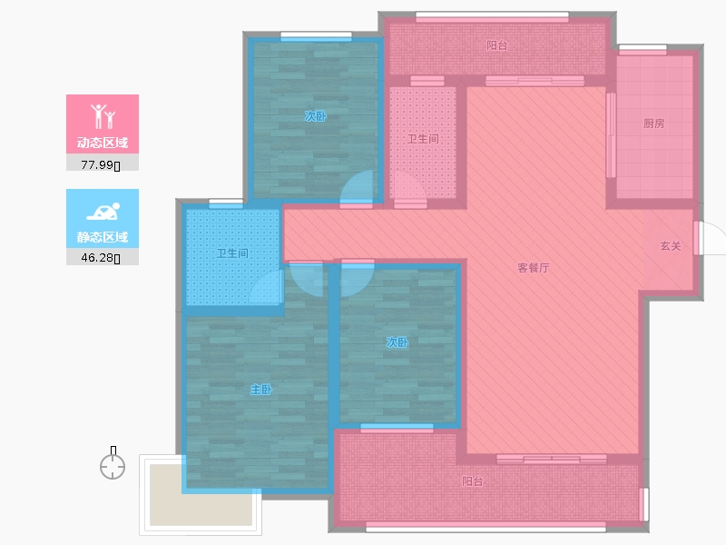 潤德天悅城3室2廳2衛(wèi)1廚137㎡動靜分區(qū)圖