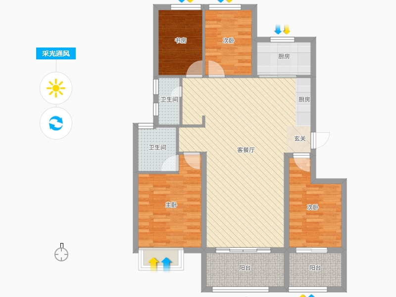 潤(rùn)德天悅城4室2廳2衛(wèi)1廚138㎡采光通風(fēng)圖