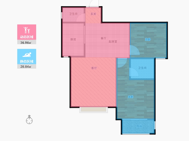 鑫界9號(hào)院2室1廳2衛(wèi)1廚88㎡動(dòng)靜分區(qū)圖