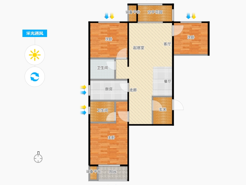鑫界9號院3室1廳2衛(wèi)1廚101㎡采光通風(fēng)圖