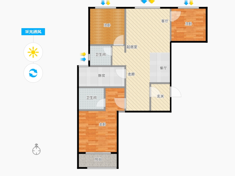 鑫界9號院3室0廳2衛(wèi)1廚103㎡采光通風圖