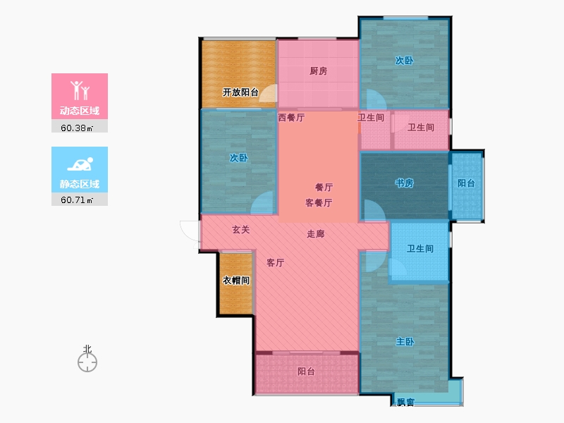 鑫界9號院4室1廳2衛(wèi)1廚160㎡動靜分區(qū)圖