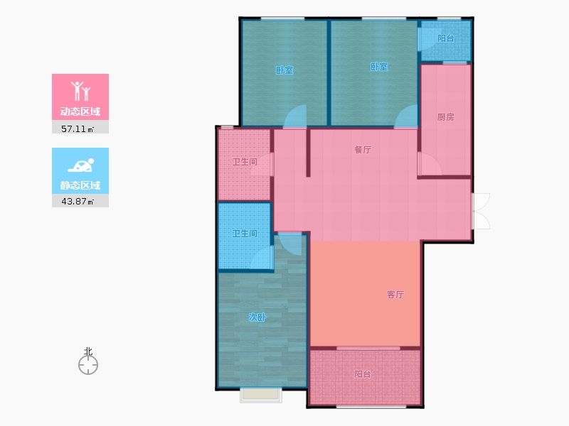 百島綠城3室2廳2衛(wèi)0廚130㎡動靜分區(qū)圖
