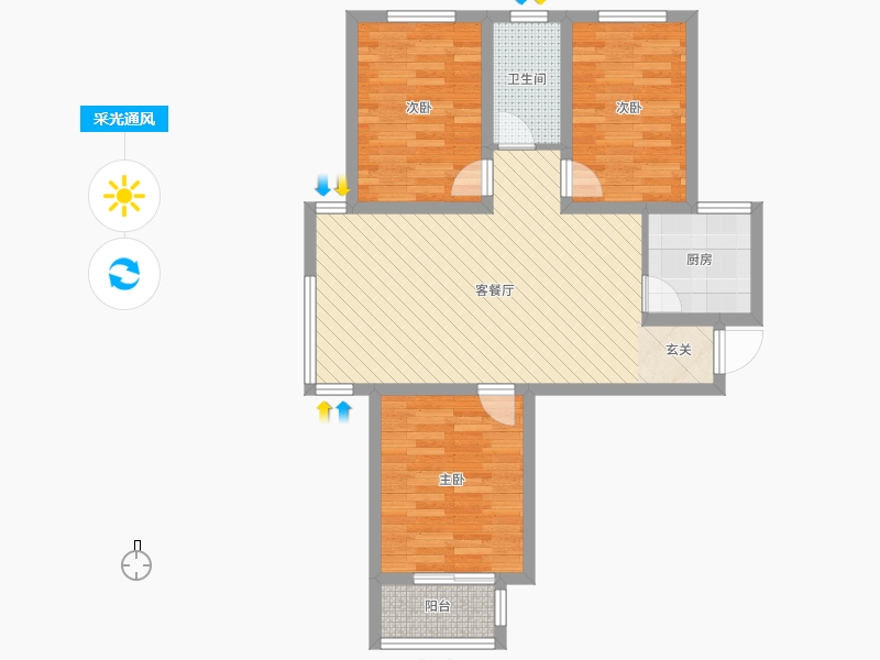 明瀚花香城3室2廳1衛(wèi)1廚110㎡采光通風圖