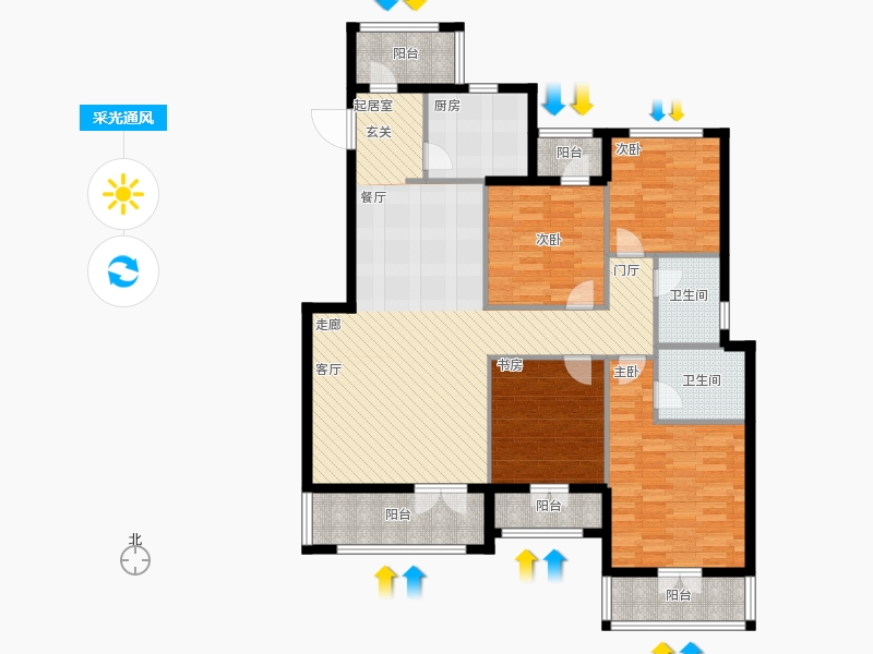 天下錦程4室3廳2衛(wèi)1廚139㎡采光通風圖