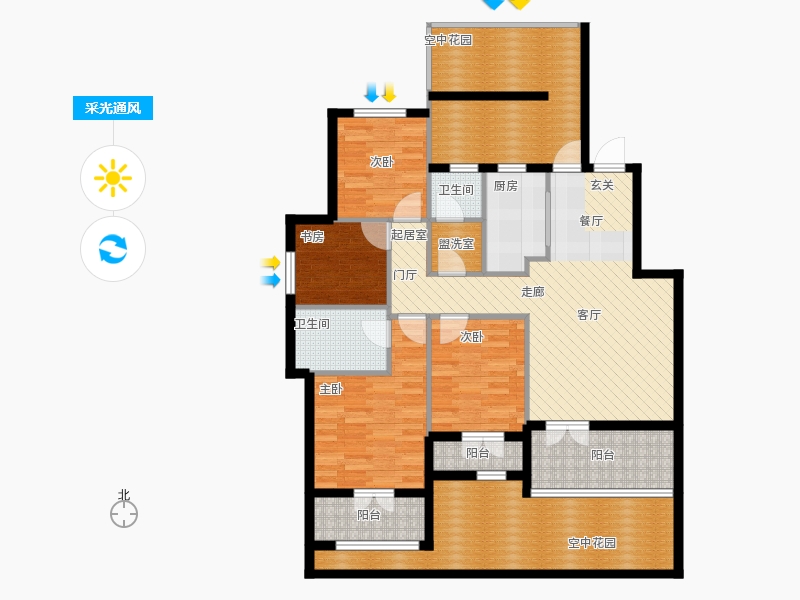 天下錦程4室3廳2衛(wèi)1廚141㎡采光通風(fēng)圖