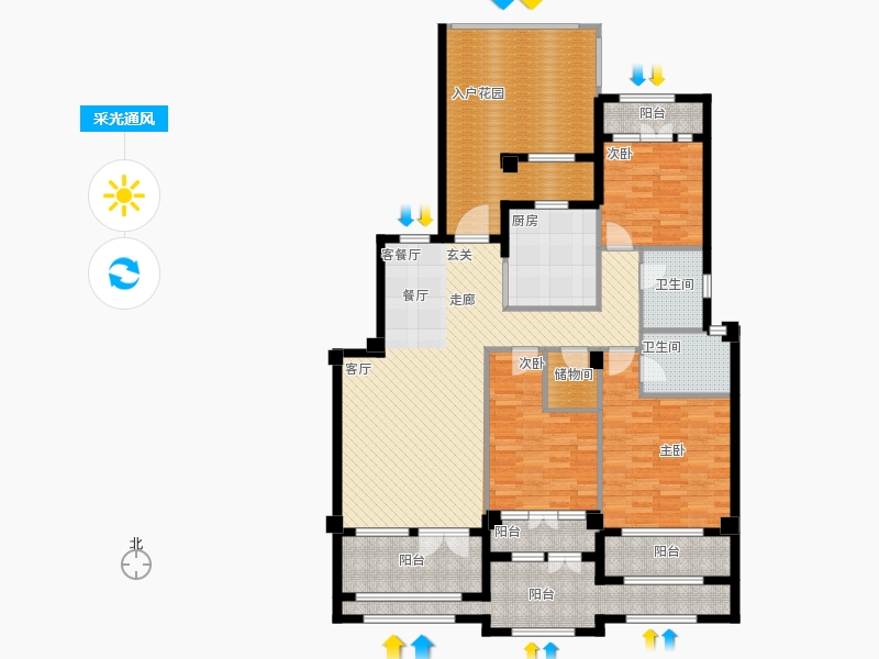 天下錦程3室1廳2衛(wèi)1廚210㎡采光通風圖