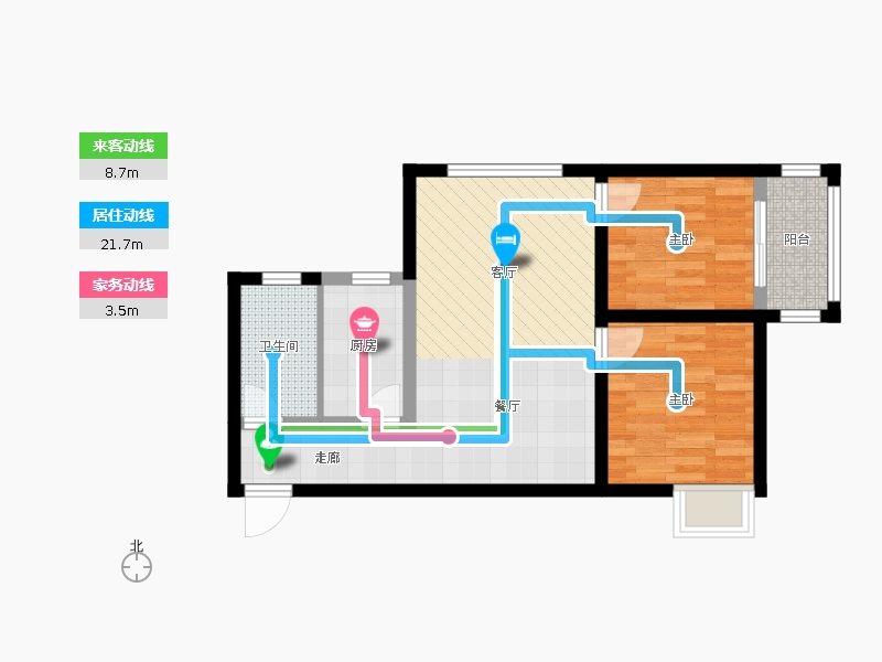 同祥城2室2廳1衛(wèi)1廚83㎡動線圖