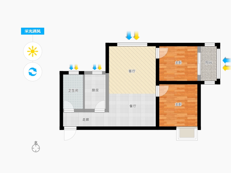 同祥城2室2廳1衛(wèi)1廚83㎡采光通風(fēng)圖