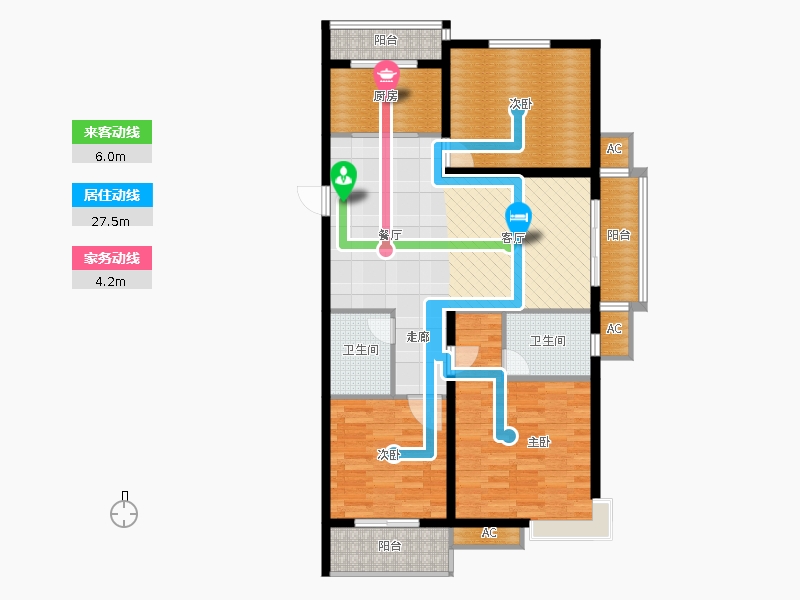 同祥城3室2廳2衛(wèi)1廚150㎡動線圖