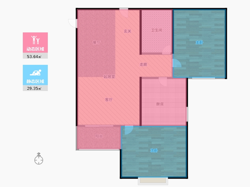 橡嶸灣2室2廳1衛(wèi)1廚83㎡動(dòng)靜分區(qū)圖