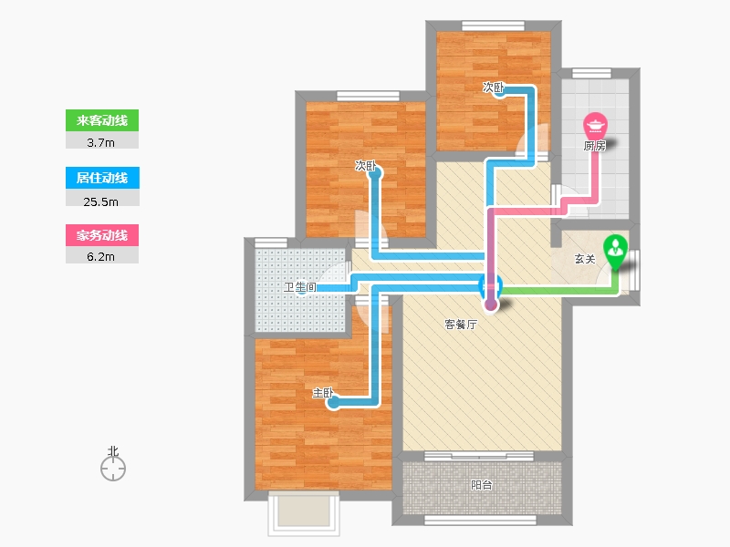 橡嶸灣3室1廳1衛(wèi)1廚96㎡動線圖