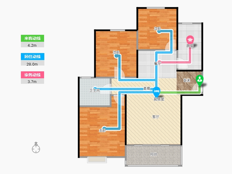 橡嶸灣3室2廳1衛(wèi)1廚103㎡動線圖