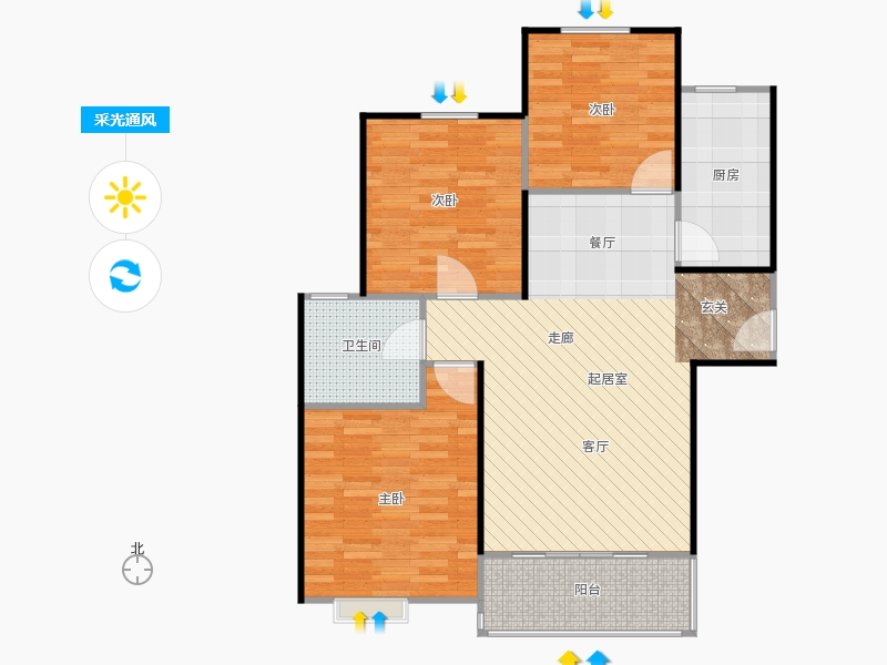 橡嶸灣3室2廳1衛(wèi)1廚103㎡采光通風(fēng)圖