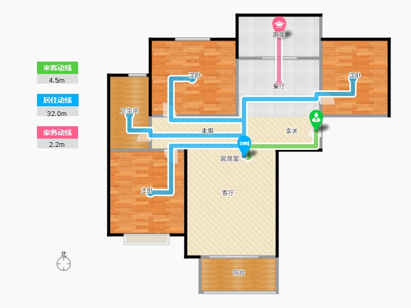 橡嶸灣3室2廳1衛(wèi)1廚113㎡動(dòng)線圖