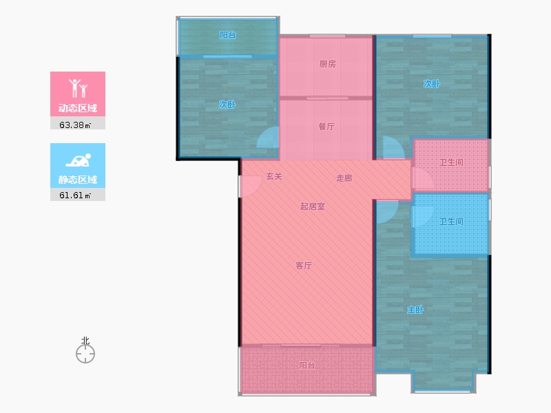 橡嶸灣3室2廳2衛(wèi)1廚126㎡動靜分區(qū)圖