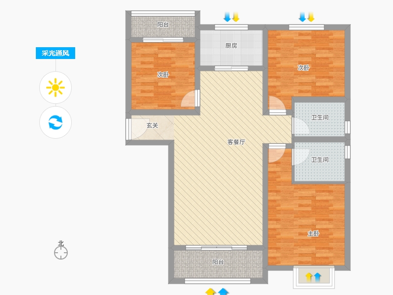 橡嶸灣3室1廳2衛(wèi)1廚132㎡采光通風(fēng)圖