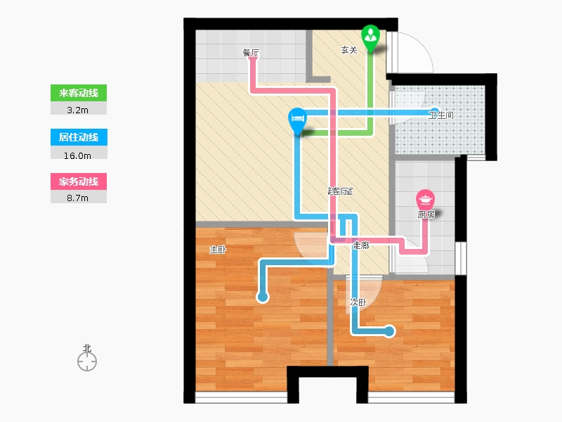 天寧小筑2室2廳1衛(wèi)1廚64㎡動線圖