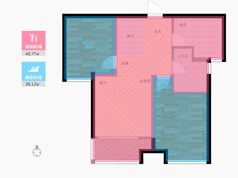天寧小筑2室2廳1衛(wèi)1廚89㎡動(dòng)靜分區(qū)圖