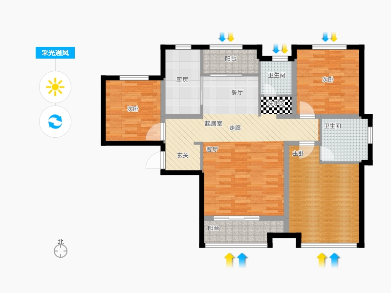 天寧小筑3室2廳2衛(wèi)1廚138㎡采光通風(fēng)圖